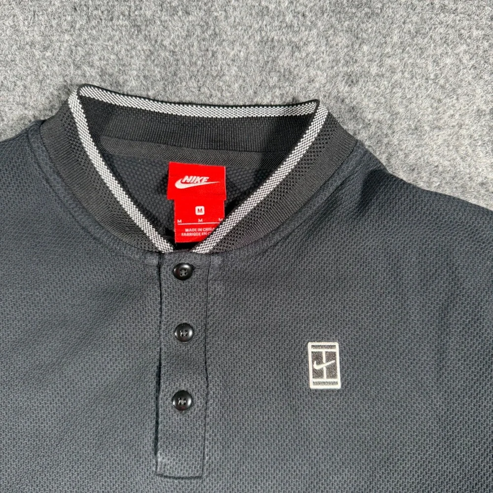 Nike Court Advantage Henley Polo Shirt Mens M Blade Collar Black Tennis